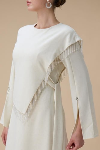 فستان بيج طويل برباط جانبي