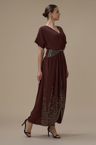 جلابية طويلة شيفون لون بني