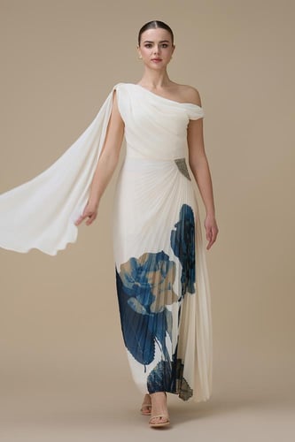 فستان سكري بكتف واحد بليسيه