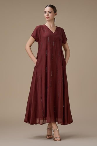 جلابية ماكسي طوبي بتطريز ناعم