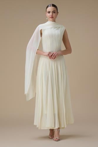 فستان ميدي سكري بوشاح كتف