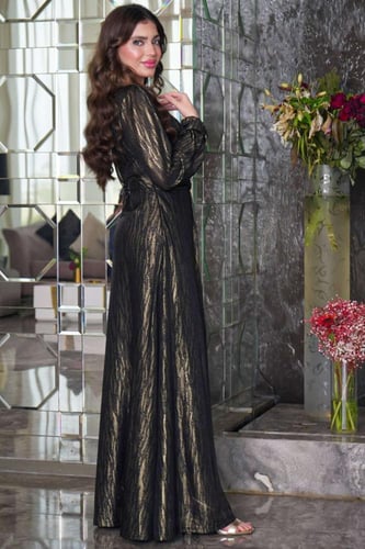 فستان ماكسي بطبعة زيبرا مزين بالفصوص