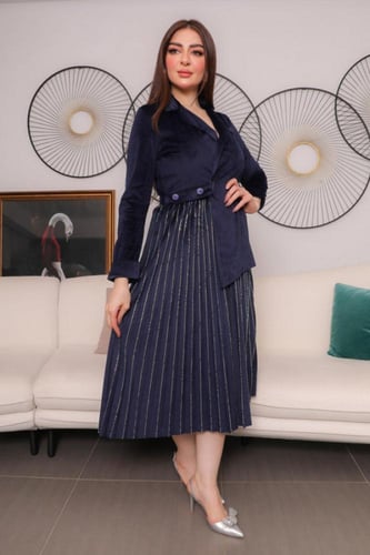 فستان ميدي بتصميم قطعتين لون كحلي