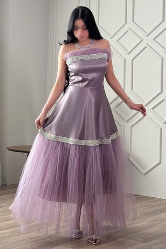 فستان سهره توب مزين يشريط كريستال لون موف