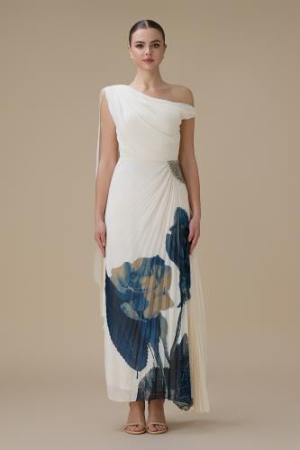 فستان سكري بكتف واحد بليسيه