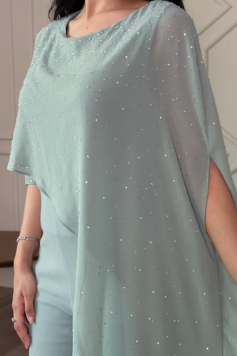 جمبسوت بوشاح مزين بالفصوص لون اخضر فاتح