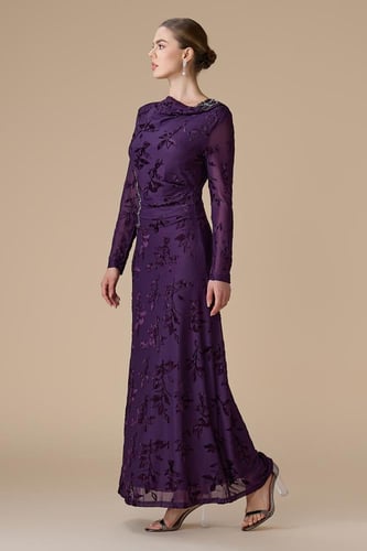 فستان بنفسجي طويل شيفون