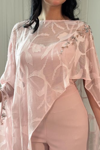 جمبسوت قطعتين برداء شيفون لون وردي