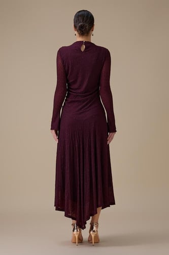 فستان ماكسي عنابي بدرابيه