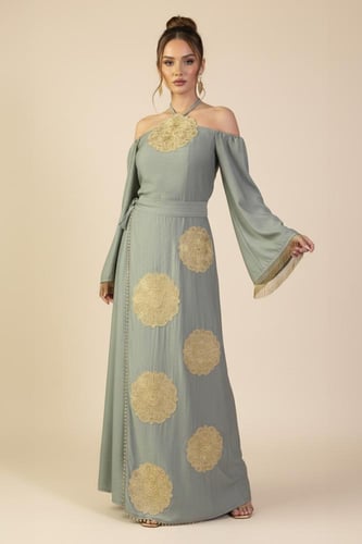 جلابية رمادي طويلة بتصميم أوف شولدر