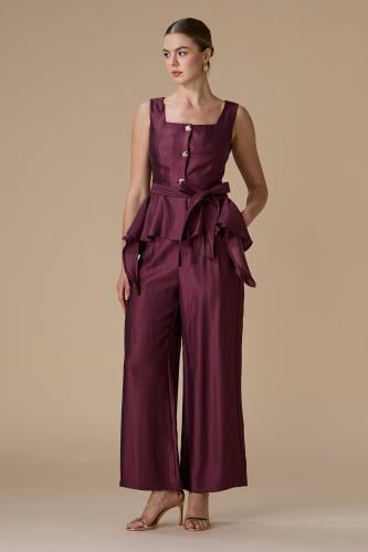 طقم برغندي قطعتين توب بدون اكمام ببلوم