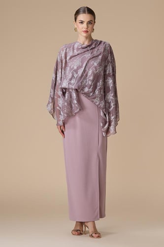 فستان موف طويل بكاب مشجر