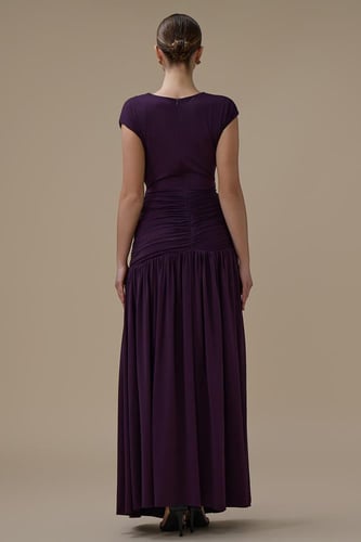 فستان بنفسجي طويل درابيه