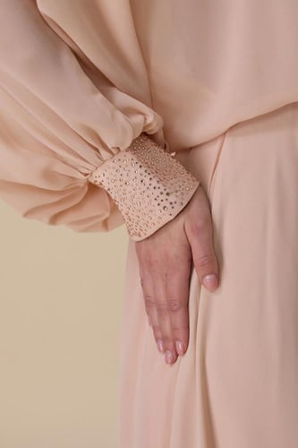 جلابية طويلة شيفون لون وردي