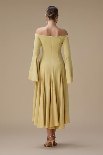 فستان اصفر ماكسي اوف شولدر