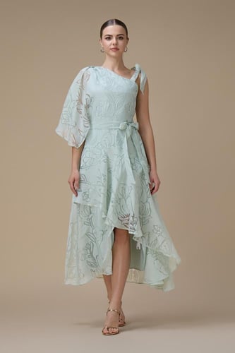 فستان ميدي أخضر فاتح بنقشة ناعمة