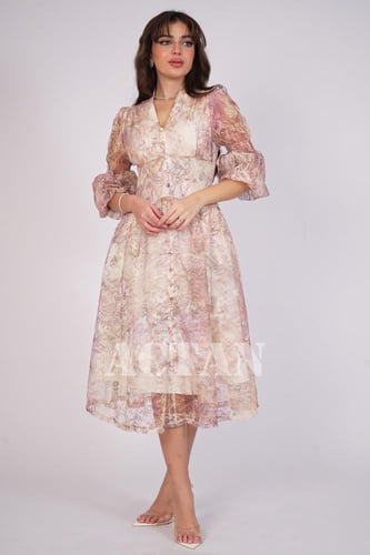 فستان دانتيل ميدي لون فوشي