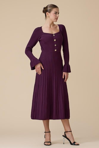 فستان موف ميدي باكمام طويلة