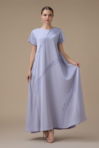 جلابية طويلة موف فاتح فاتح بقصة واسعة