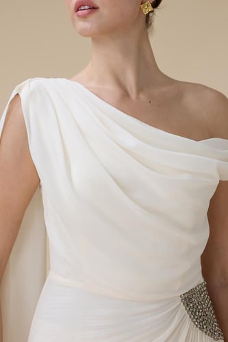 فستان سكري بكتف واحد بليسيه