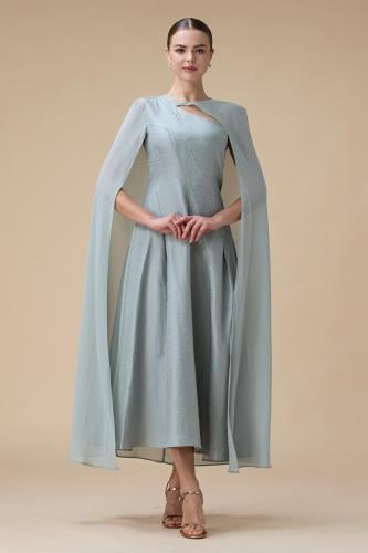 فستان اخضر فاتح ميدي بأكمام كاب