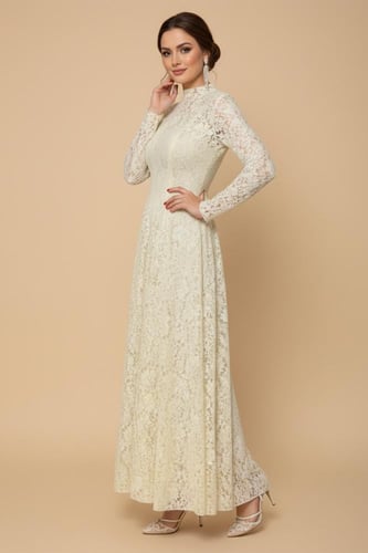 فستان دانتيل أخضر فاتح طويل