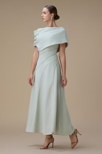 فستان اخضر فاتح طويل اوف شولدر