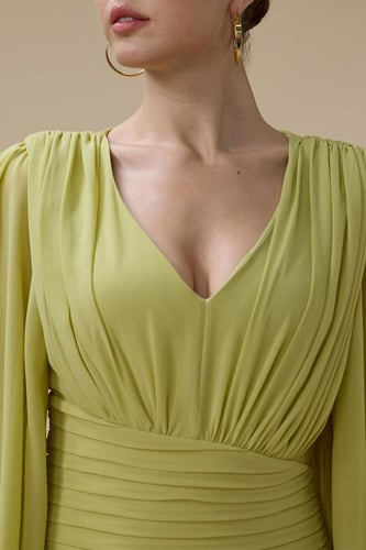 فستان اصفر طويل شيفون