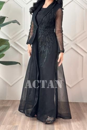 جمبسوت برداء شبك مزين بالخرز لون اسود