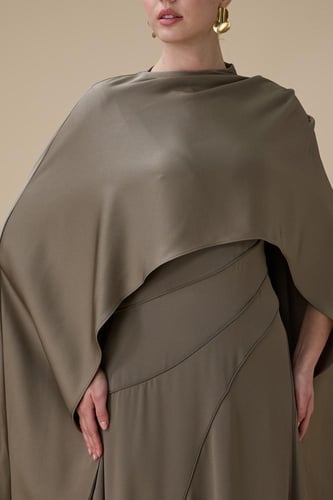 فستان ميدي من قطعتين زيتي بتصميم كاب