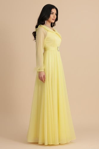 فستان سهرة راقي مطعم بالكريستال لون اصفر