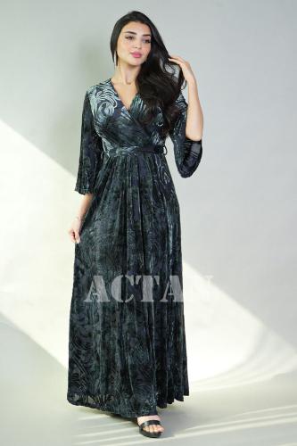 فستان ماكسي مخملي بكسرات