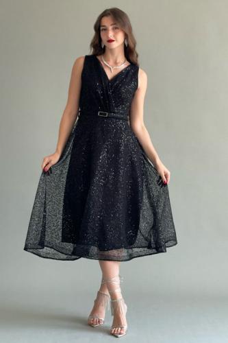 فستان سهره قصير من التل الشبكي بترتر لون اسود