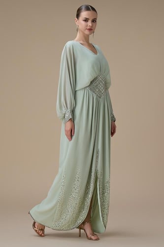 جلابية شيفون طويلة اخضر فاتح