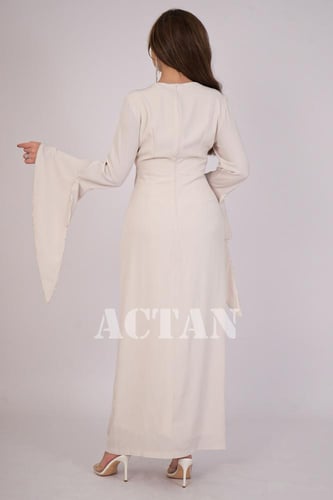 فستان درابيه مزين بفصوص لون بيج