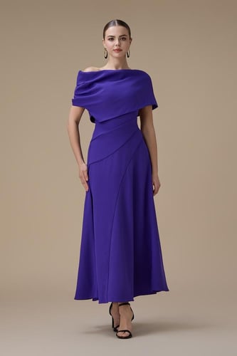 فستان بنفسجي طويل اوف شولدر