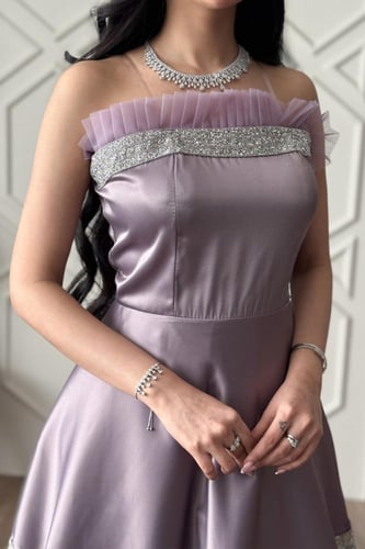 فستان سهره توب مزين يشريط كريستال لون موف