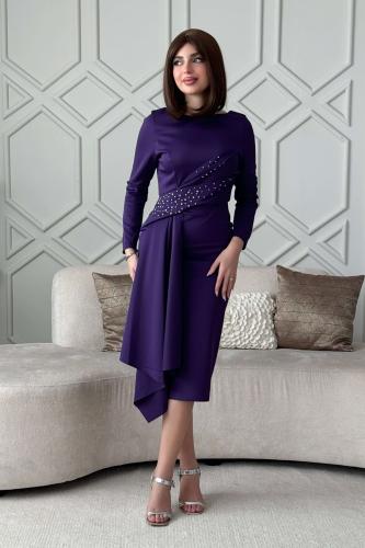 فستان ميدي درابيه مزين بالفصوص لون بنفسجي