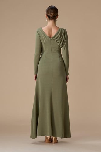 فستان أخضر ناعم طويل