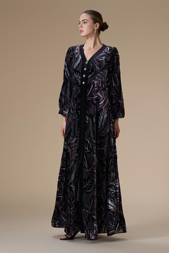 فستان موف طويل مشجر