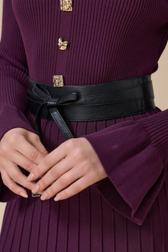 فستان موف ميدي باكمام طويلة