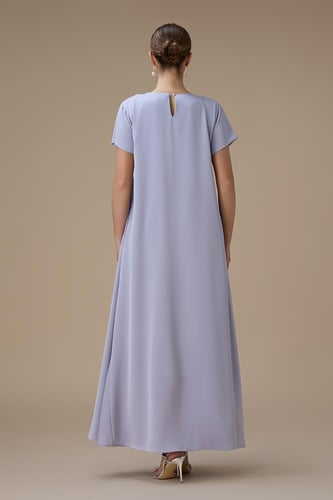 جلابية طويلة موف فاتح فاتح بقصة واسعة