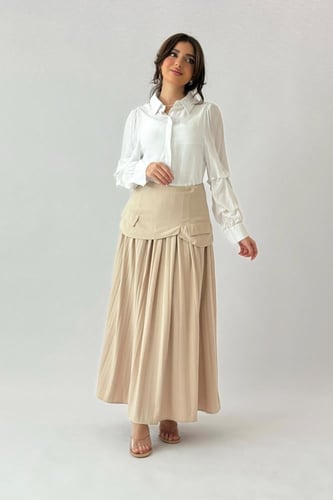 تنوره بليسيه بتصميم مقسم لون بيج