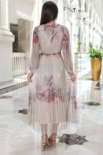 فستان تل ميدي بكسرات لون موف