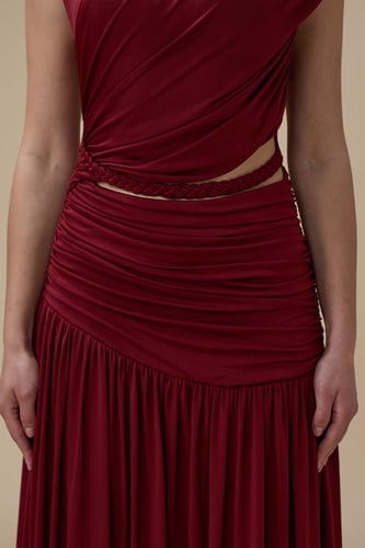 فستان برغندي طويل درابيه