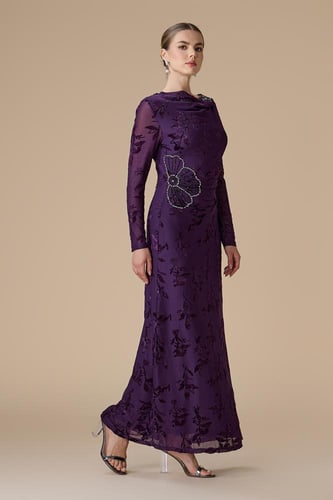 فستان بنفسجي طويل شيفون