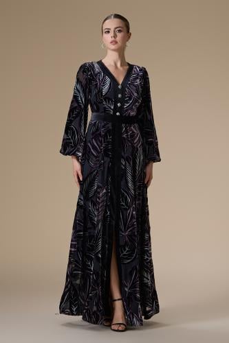 فستان موف طويل مشجر