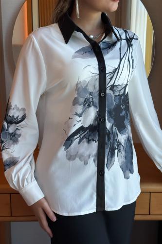 قميص ساتان مزين بطبعات ورد لون اسود