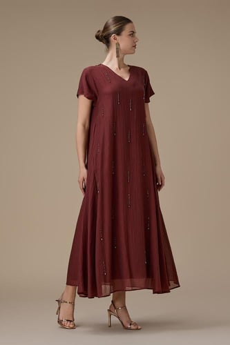 جلابية ماكسي طوبي بتطريز ناعم