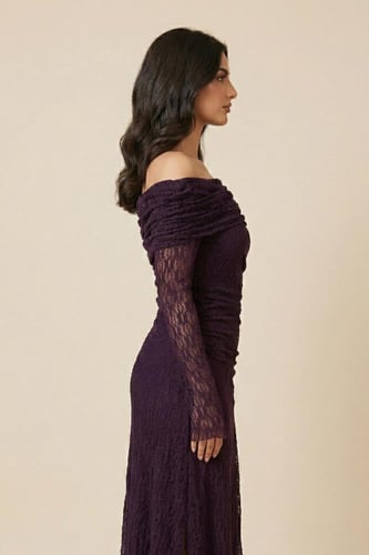 فستان طويل بنفسجي اوف شولدر